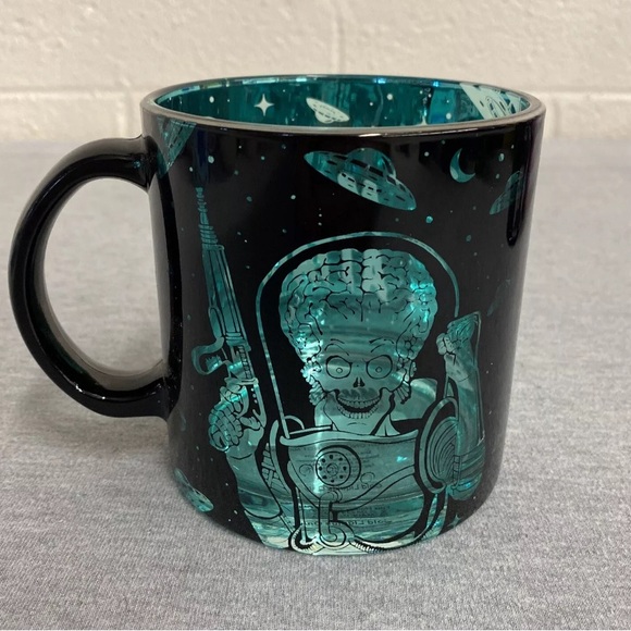 Mars Attacks! 20oz Glass Coffee Mug - Black/Aqua - Translucent - Picture 1 of 6